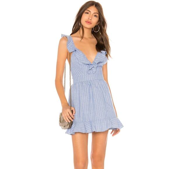 Revolve Superdown Blue Pinstripe‎ Ruffle Dress - Picture 1 of 6
